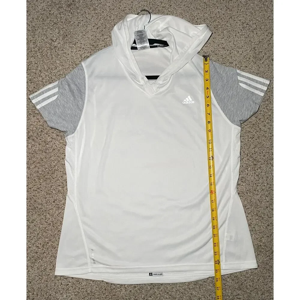 Adidas - White & Gray Striped - Hooded Workout Top